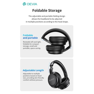 Devia Lite1 Cuffie Over-Ear Wireless ad Alta Autonomia con Audio AAC e Ricarica Type-C Bianche