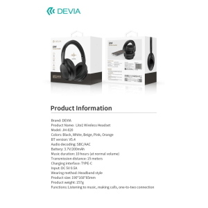Devia Lite1 Cuffie Over-Ear Wireless ad Alta Autonomia con Audio AAC e Ricarica Type-C Bianche