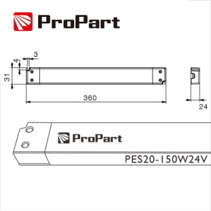 Alimentatore SLIM: IP20 24V 150W 6.25A Size:360*31*24mm
