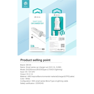 Suit Carica Auto 3.1A 2 Out + Cavo Lightning per Apple iOS