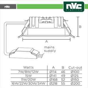 NVC Downlight LED IP40 15W 5700K 1275LM 100º FORO:125mm