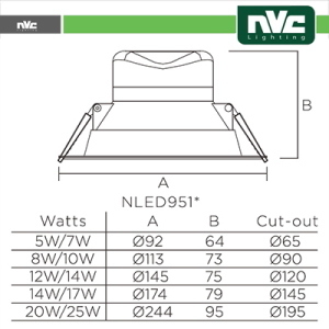 NVC Downlight LED IP44 20W 3000K 1880LM 90º FORO:195-210mm