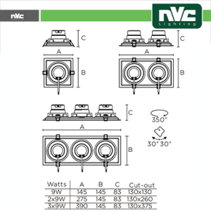 NVC Incasso Multi lampada - 18w (2x9w) 3000k 1440lm >24Â°