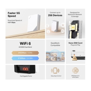 Mercusys 5G AX3000 Wireless Dual Band Router, Build-In 5G Modem - MB521-5G