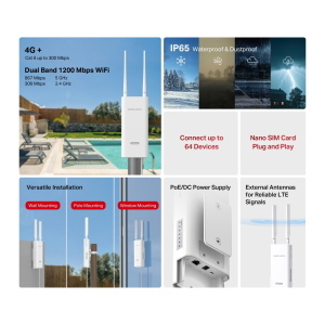 Mercusys AC1200 Wi-Fi 4G+ LTE Outdoor/Indoor Router, Build-In 300Mbps 4G LTE Modem - MB238-4G