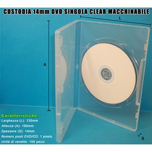 CUSTODIA 14mm DVD SINGOLA CLEAR LUCIDO MACCHINABILE lotto da 100pz