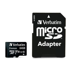 microSD 64GB VERBATIM SDXC c10 UHS-I\U1 V10 con adattatore 90R\10W - 600x
