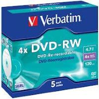 DVD-RW 4.7GB 4x Jewel 5pz VERBATIM SERL ReWritable