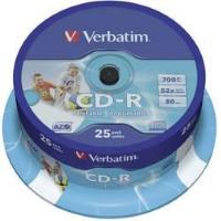 CD-R 700MB 52x Cake 25pz VERBATIM Azo InkJet Bianca 23–118