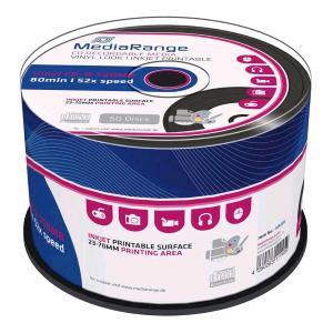 CD-R 700MB 52x Cake 50pz MediaRange Vinile InkJet Bianca 23-70 black dye