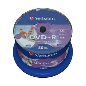DVD+R 4.7GB 16x Cake 50pz VERBATIM Azo InkJet Bianca 21-118