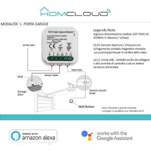 Homcloud Modulo Cancelli/Garage ed Elettroserrature Wi-Fi 1CH incasso