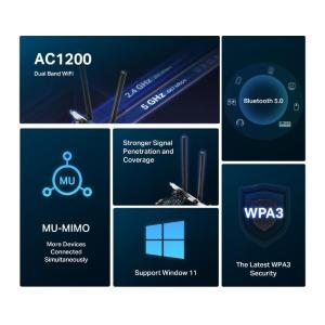 Mercusys AC1200 Wi-Fi Bluetooth PCIe Adapter - MA30E