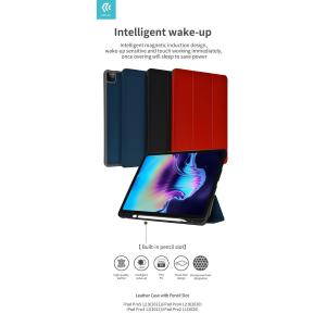 Cover Apple iPad Pro 12.9 2021 in pelle con supporto pencil Blu
