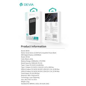 Devia Power bank completamente compatibile 22,5 W con display digitale 10000 mAh Nero
