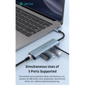 Devia HUB 5 in 1 da tipo C a USB*2+tipo C+PD 100 W+RJ45 serie Leopard
